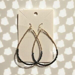 Gold and Black Beaded Teardrop Earrings